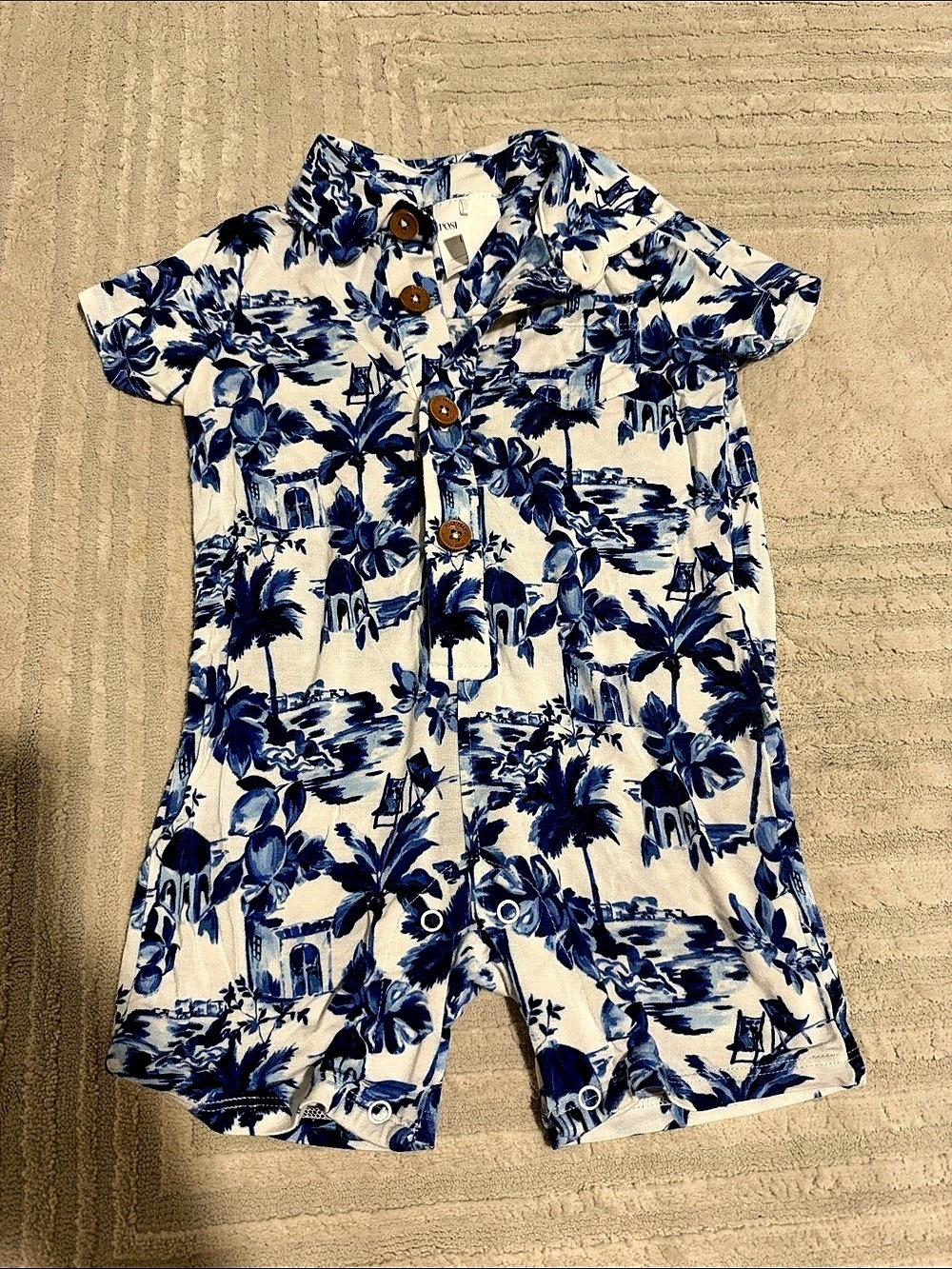 Posh Peanut x LOFT Short Sleeve Collared Henley Romper x Baby Romper Blue &